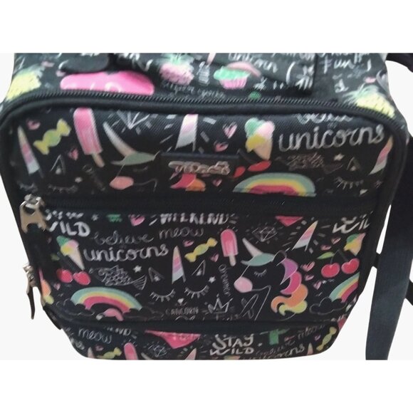Flamingo Lunch Bag Insulated Unicorn Rainbow Adjustable Strap Black Pink - Picture 2 of 6